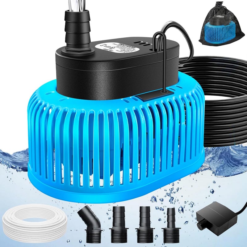 FizZeal Pool Cover Pump Above Ground, Automatic Water Sensor, Sump Pump for Pool Draining, Pool Cover Water Removal 4 Adapters, 16ft Hose & 25ft Power Cord, 850 GPH (Blue) - Image 1